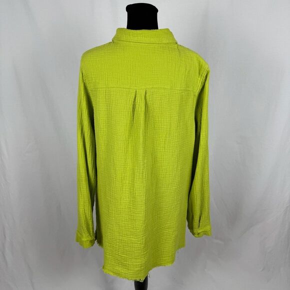 Belle Kim Gravel Lime Green 100% Cotton Gauze Button Down - Women’s S - Picture 5 of 8